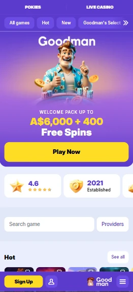 Goodman Casino on a mobile screen